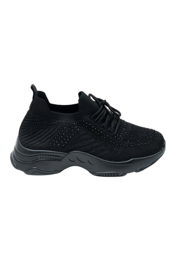 Crystal Comfort Flexi Trainers Black, showcasing crystal Embellishment