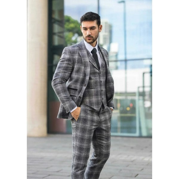 TruClothing TP-30 - Men's Grey Tweed Check 3 Piece Suit