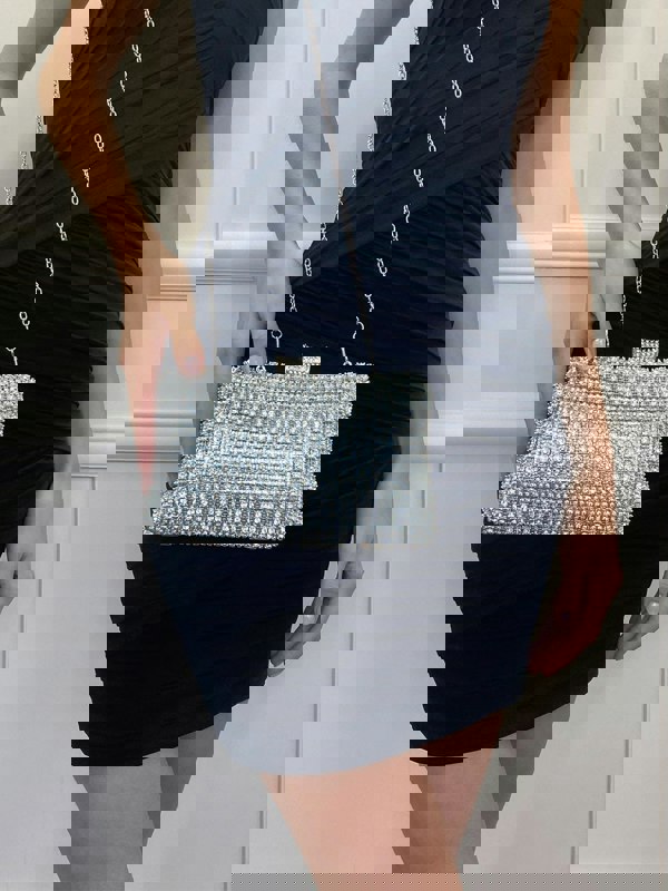 SVNX Silver Diamante Clutch Bag