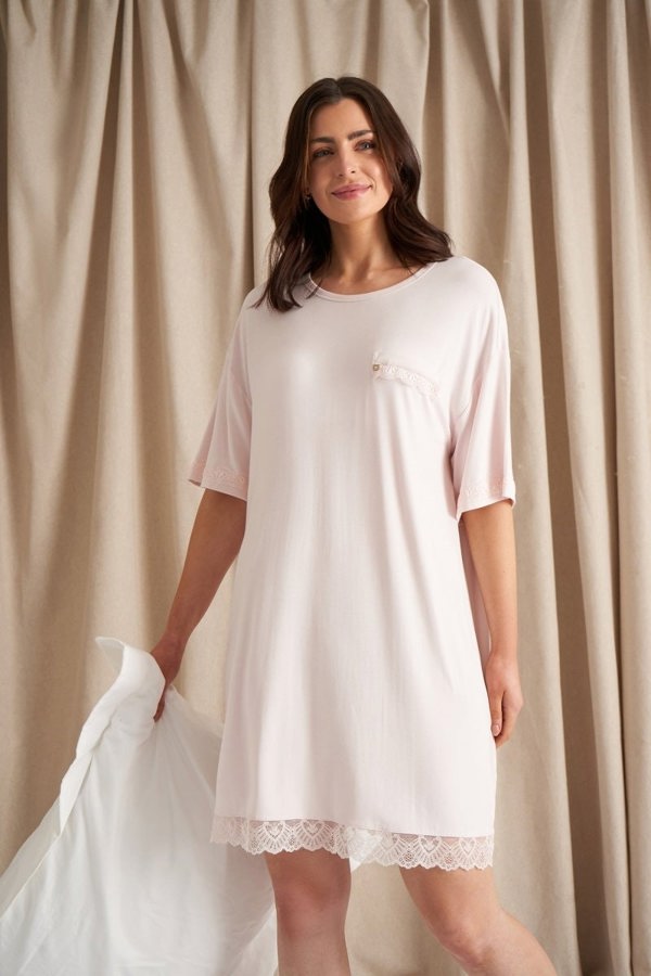 Bamboo Lace Tee Dress in Powder PuffNightwear