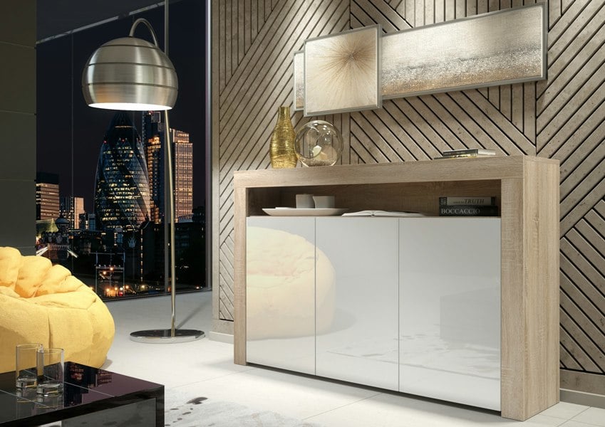 Mex Furniture Modern Sideboard 155cm – Oak Matt Body with White Gloss Doors