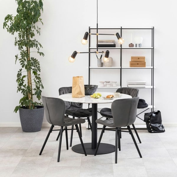 Furniture To Go Corby Round Dining Table with White Polished Marble Top & Black Base