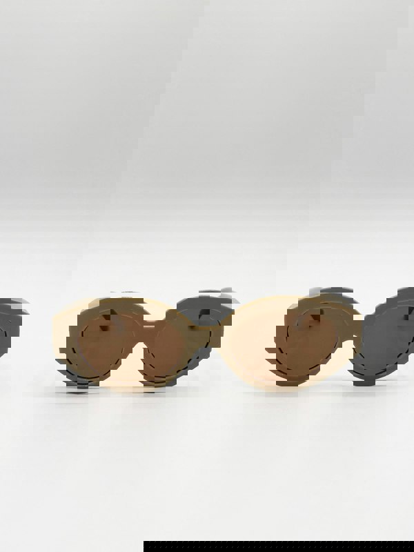 SVNX Retro Small Oval Sunglasses Beige