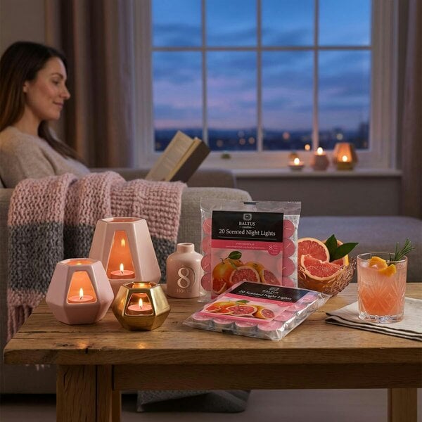 Baltus Pink Grapefruit Scented Tealight Candles, Pack of 20, Up to 8 Hour Burn Time