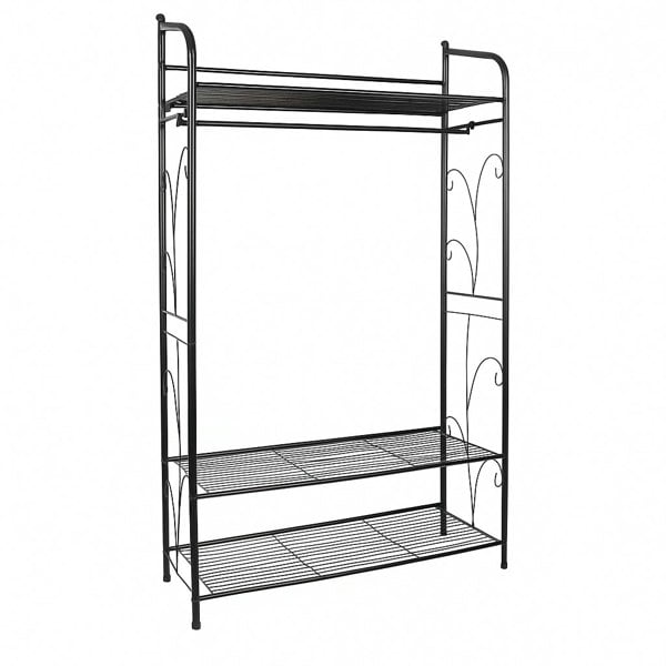 Storvo Heavy Duty Large Metal Clothes Rail Open Wardrobe With 2 Storage Shelves