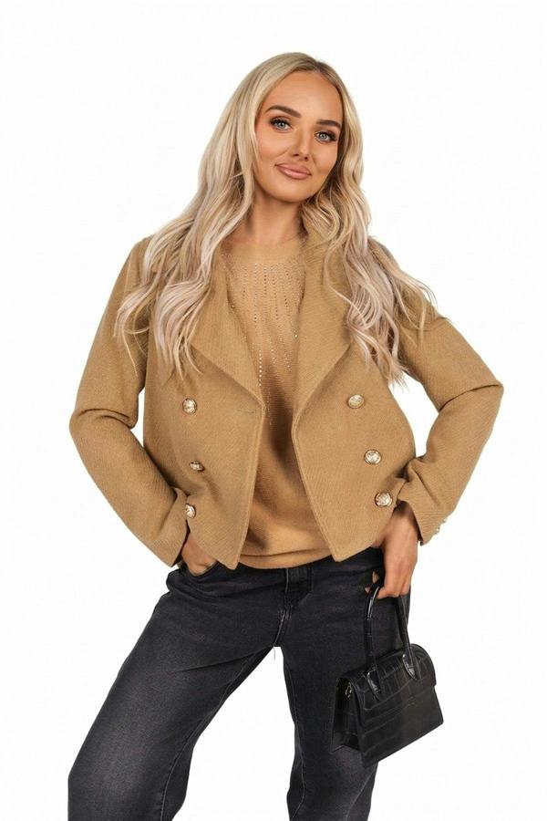 Leona Cropped Double Breasted Jacket With Luxe Button Detail - Black_wb