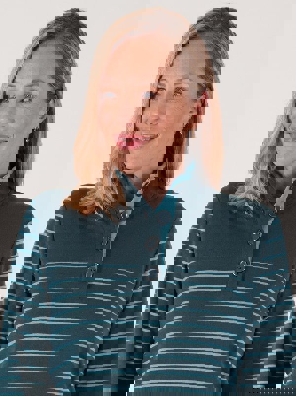 PennyPlain Striped Funnel Neck Top - Peacock