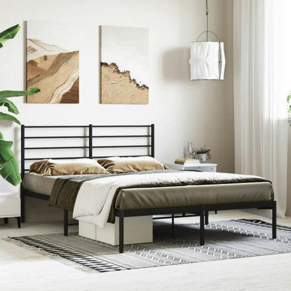 Berkfield Metal Bed Frame with Headboard Black 120x200 cm