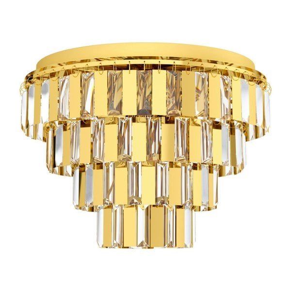 Flush Ceiling Light Colour Brass Shade Tiered Clear Crystals Bulb E14 7x40W Loops