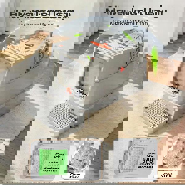 Skylos Stainless Steel Cats Litter Box Hooded High Enclosed Large Kitty Toilet