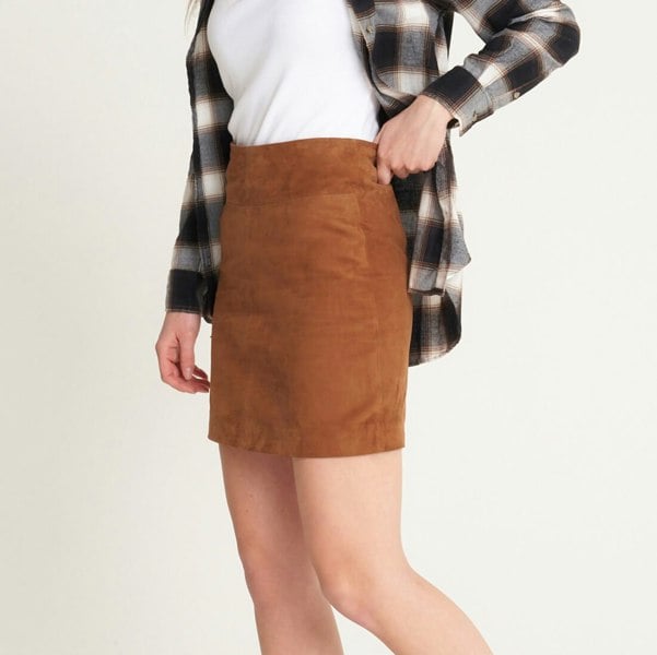 Barneys Originals Women's Tan Real Suede Mini Skirt