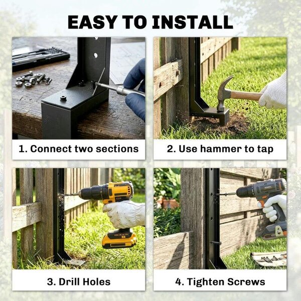 2 Pack Fence Post Repair Kit, 81 cm Metal Fence Post Support with Drill, Garden Ground Spikes for Broken Gate, Posts
