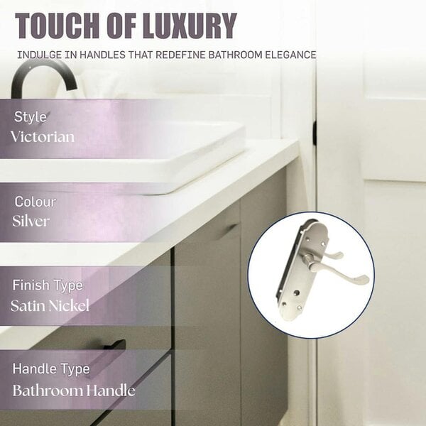 EDH Door Hardware Satin Nickel Bathroom Door Handle – Epsom Style Victorian Scroll Privacy Lever