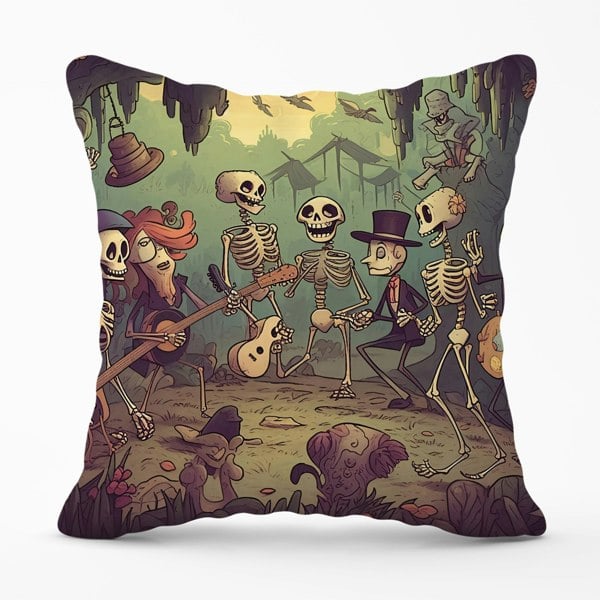 Warren Reed Cartoonish Skeletons Having A Party Cushions