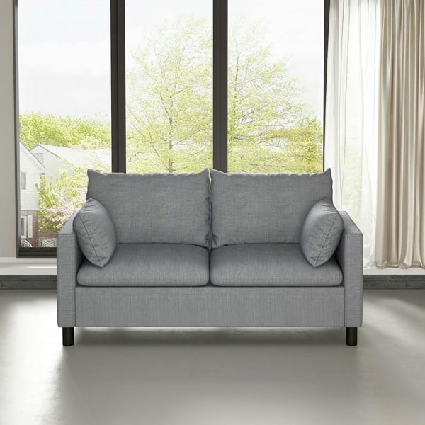Large 2 seater Plush Padded Sofa/Couch Linen Fabric Settee Laura - Grey 