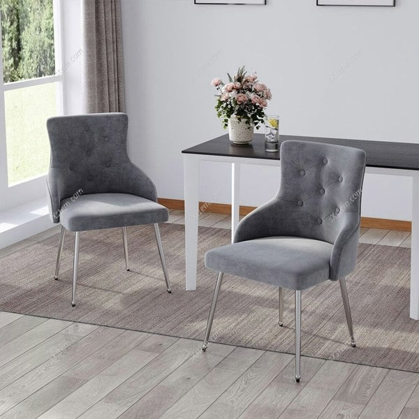 Grey Velvet Tufted Dining Chair with Cushion Living and Home
