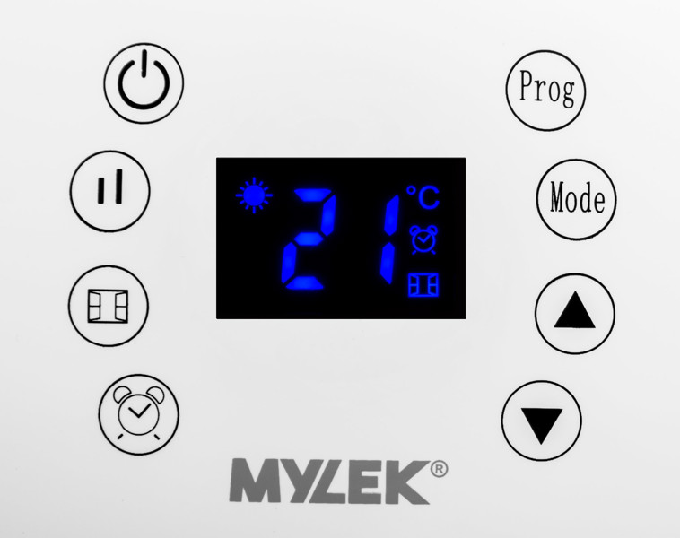 MYLEK Electric Fan Heater - Wall Mounted Downflow Blower Suitable For Bathrooms, 6 Digital Timer Programmes