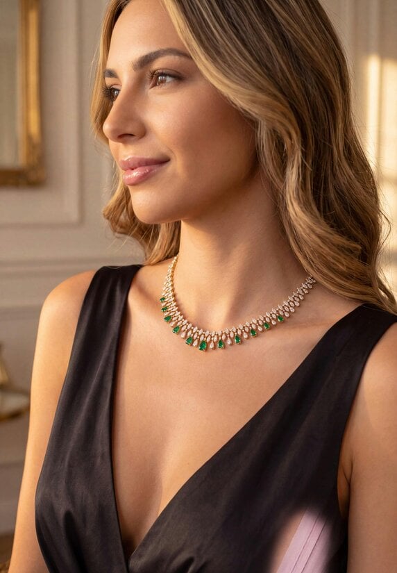 Latelita Duchess Emerald Statement Necklace Gold