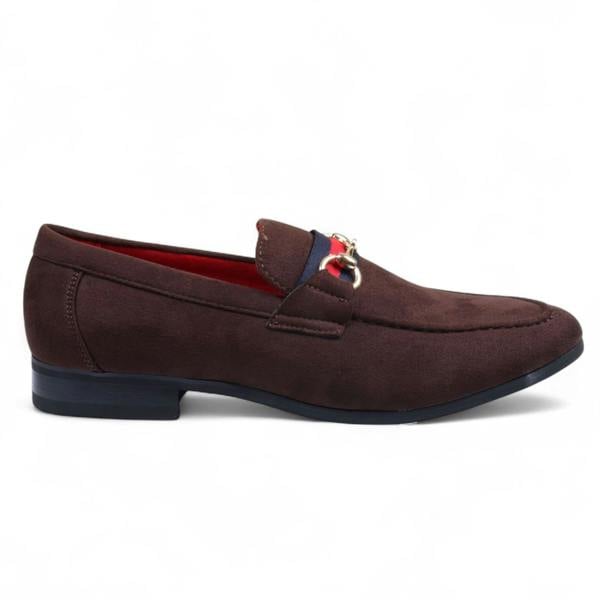 Dolcetto Men's Suede Loafers with Gold Buckle Slip-On Dress Shoes