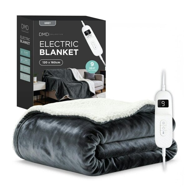 DMD Collective Heated Electric Blanket - Sherpa Fleece, Auto-Off, 9 Heat Levels - 120cm x 160cm - Gray
