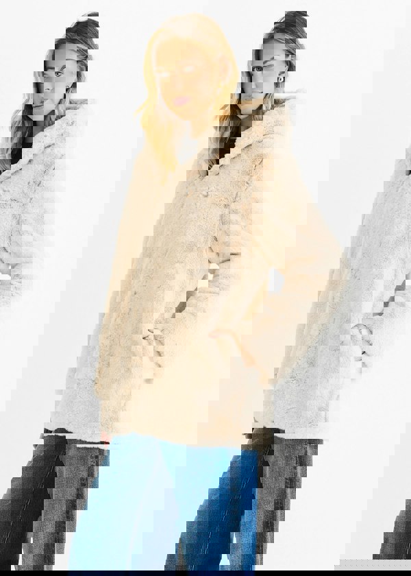 Gini London Stone Hooded Long Sleeve Faux Fur Jacket