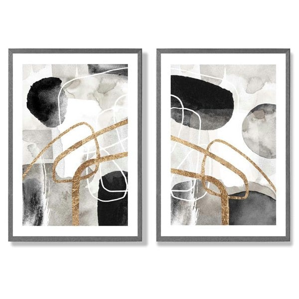 Sage Green Geometric Pineapple Fruit Set of 2 Art Prints with Dark Grey Frame