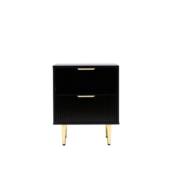 MMT Furniture Designs Bedside Table, 2 Drawers, White/Black with Gold Legs, 42cm Wide Chest