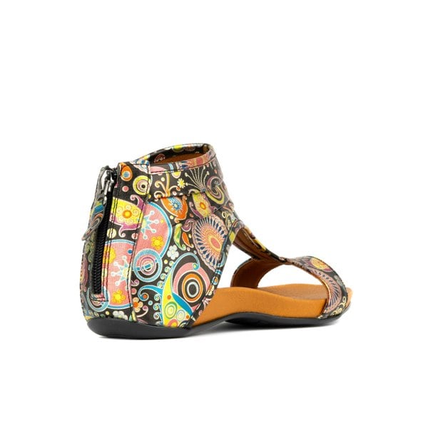 Embassy London Downtown - Navy & Pink - Women's covered heel flat leather sandal with T Bar strap