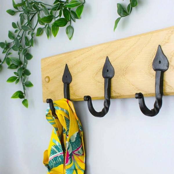 Hand Forged Iron Twisted Leaf Coat Hook In Black Wax Finish - Pack of 5