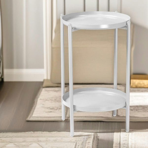 Rafaelo Mobilia 2 Tier Round Metal Coffee Table White