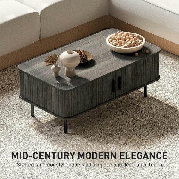 Bobobiy Coffee Table with Storage, Rectangular Coffee Table with Elevated Base, Grey Wood-Effect