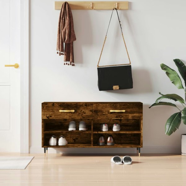Berkfield Shoe Bench Smoked Oak 102x35x55 cm Engineered Wood