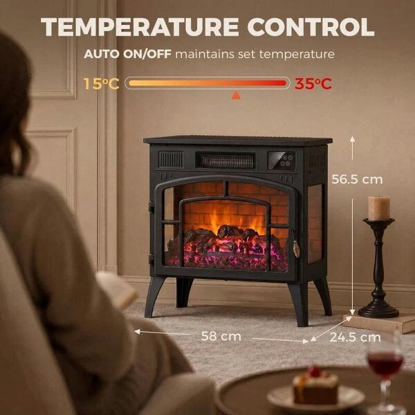 Smart Electric Fireplace Stove Log Burner, 3-Sided Glass WiFi Electric Fire Heater w/ 5-Colour Flame, Black