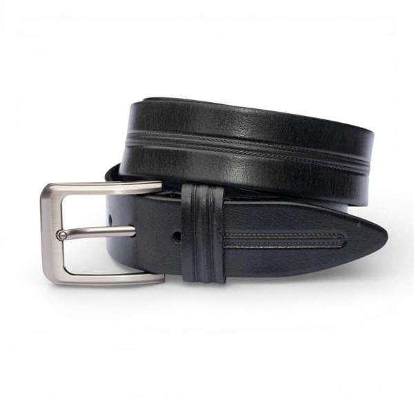 PRIMEHIDE Men’s Black Leather Belt Silver Buckle
