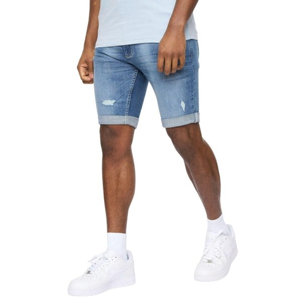 Crosshatch Mens Riptrey Abraised Denim Scratch Shorts - Blue