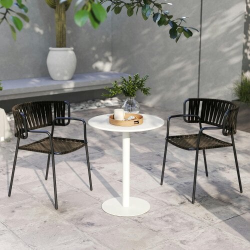 Wyld Haus Susuyo Metal And Wood White Round Dining Table With Steel Base 60 x 60 cm