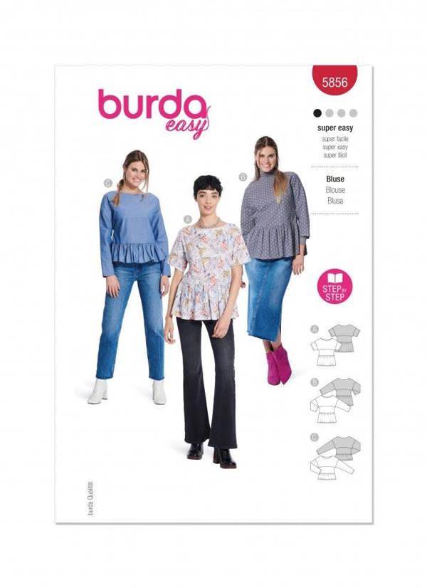 Burda Sewing Pattern 5856 Tops For Women, 8-22 (34-48) - Easy