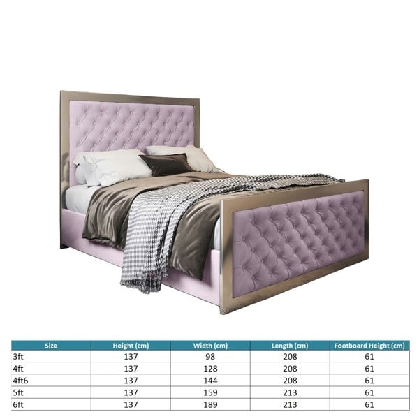 Casa Magna Maddison Upholstered Soft Velvet Metal Bed Frame - Pink