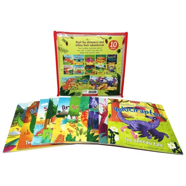 Dinosaur Adventures 10 Books Bag Collection Set Allosaurus Ankylosaurus Brachiosaurus ..