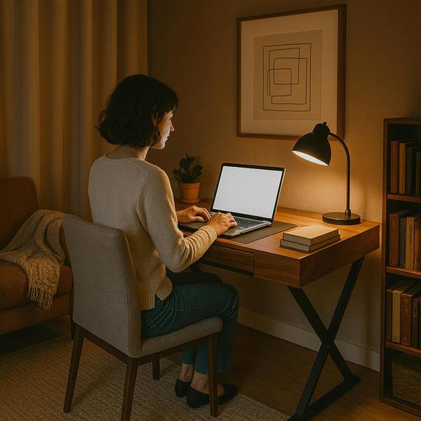 Homeology ADONIS Walnut with Matte Black Legs Ergonomic Home Office Luxury Desk