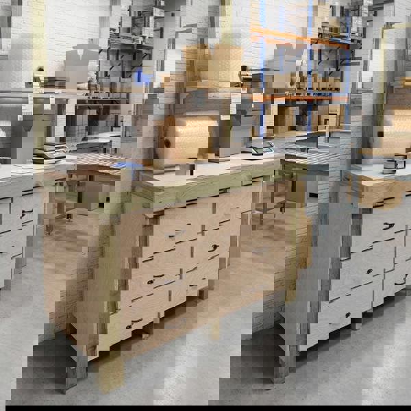 Wooden eucalyptus Top Workbench – Sturdy Tool Cabinet with Multiple Drawers for Organized Storage, Ideal for Dry Indoor Spaces Such as Garages, Workshops, and Studios