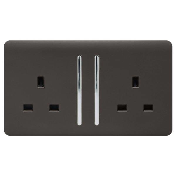 Trendi Switch 2 Gang Long Switched Plug Socket in Dark Mocha Brown