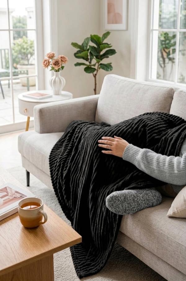 Dyzi Large Supersoft Ribbed Jacquard Fleece Throw Blanket 200 x 240cm