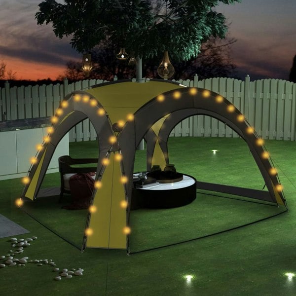 Berkfield Party Tent with LED and 4 Sidewalls 3.6x3.6x2.3 m Green