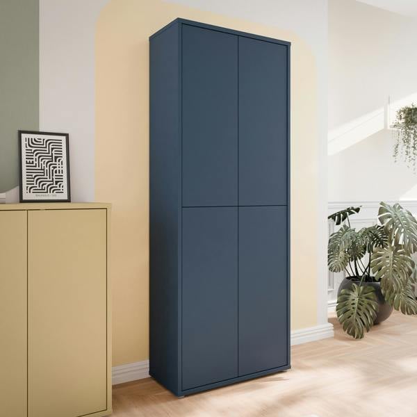 Furniture To Go Alice Springs Tall Shoe Cabinet with 4 Doors Push-to-Open in Night Blue