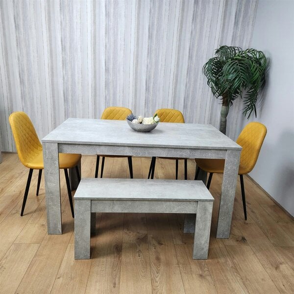 Kosy Koala Wooden Rectangle Dining Table Sets with Set of 4 Chairs, Grey and Mustard