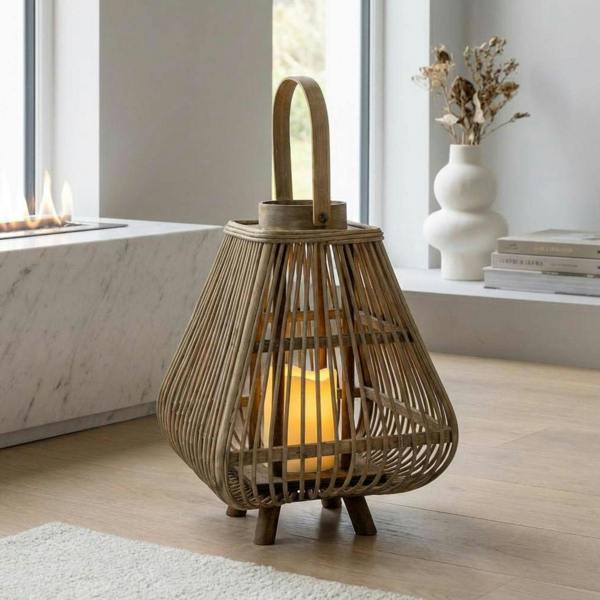Garden Greatness Small Natural Bamboo LED Lantern