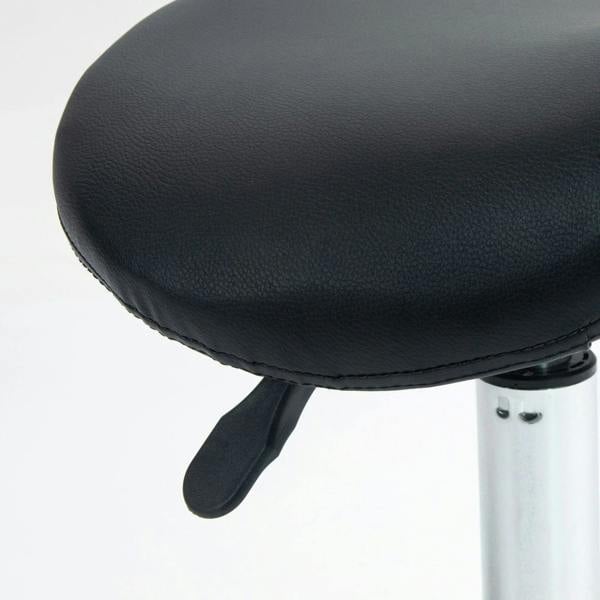 Black saddle stool seat with side backrest and chrome rolling support