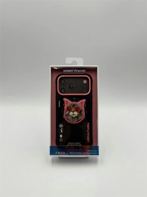 Nimmy Friends Nimmy Glasses Cool Cat Face Case with Detachable MagSafe Grip Stand for iPhone 17 Pro Max 6.9" Black Pink - N-YJKM-CXZJ-IP17-PRO-MAX-018