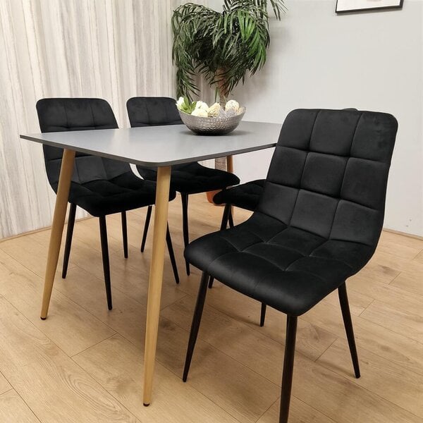 Kosy Koala Modern Rectangle Dark Grey Dining Table Set With 4 Black Velvet Chairs Dining Room Furniture